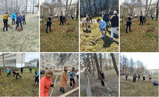 В рамках городского экологического субботника педагоги и школьники  приводят  территорию родной школы в порядок  под девизом : «Школа - территория чистоты!»