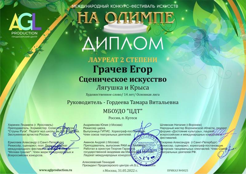 Поздравляем победителя международного фестиваля-конкурса "На Олимпе"