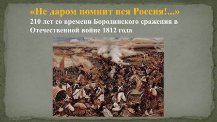 «Не даром помнит вся Россия!...».210 лет со времени Бородинского сражения в Отечественной войне 1812 года