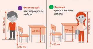 Маркировка  парт во всех классах по СанПиНу.