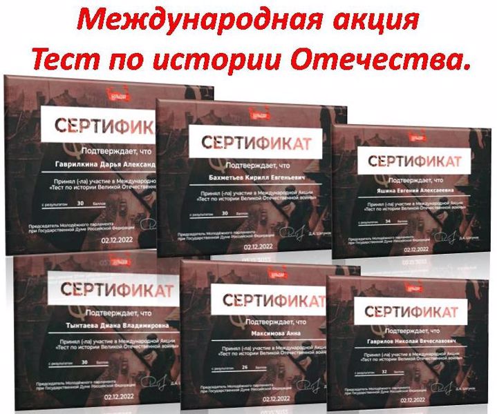 Ученики Стемасской основной школы приняли участие в Международной акции Тест по истории Отечества.