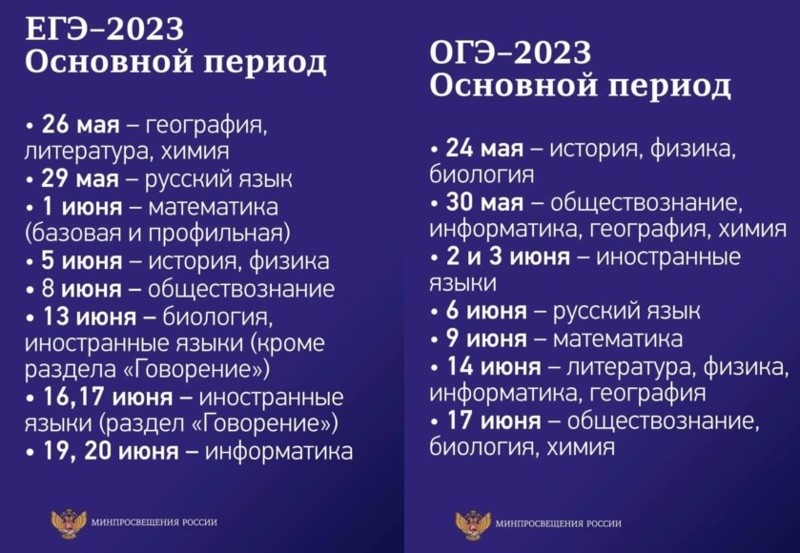 Утверждено расписание ЕГЭ и ОГЭ на 2023 год