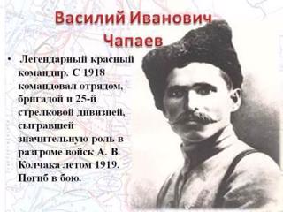 К 135- летию со дня рождения легендарного героя Гражданской войны Василия Ивановича Чапаева