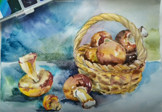 Рисуем корзину с грибами