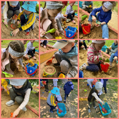 Игры с песком в саду любимая забава малышей.