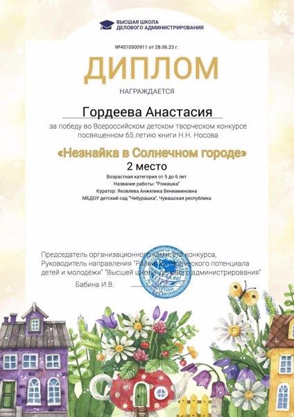 Призеры  всероссийского детского творческого конкурса "Незнайка в солнечном городе"