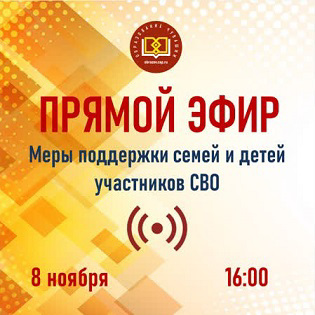 8 ноября в 16:00 состоится прямой эфир «Меры поддержки семей и детей участников специальной военной операции»