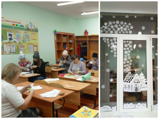 Самые активные родители 1а класса начали украшать школьный кабинет к Новому году