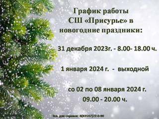 График работы СШ "Присурье" в новогодние праздники