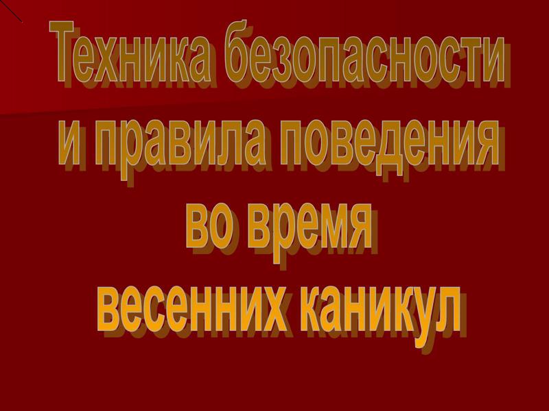 Инструктажи по ТБ на время весенних каникул