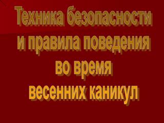 Инструктажи по ТБ на время весенних каникул