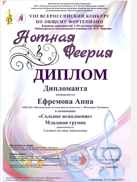 Подведены итоги VIII Всероссийского конкурса по общему фортепиано «Нотная феерия»