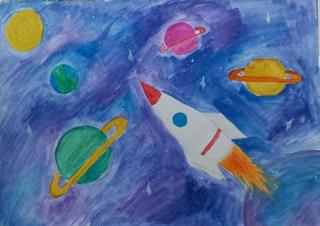Выставка детских рисунков ко Дню космонавтики