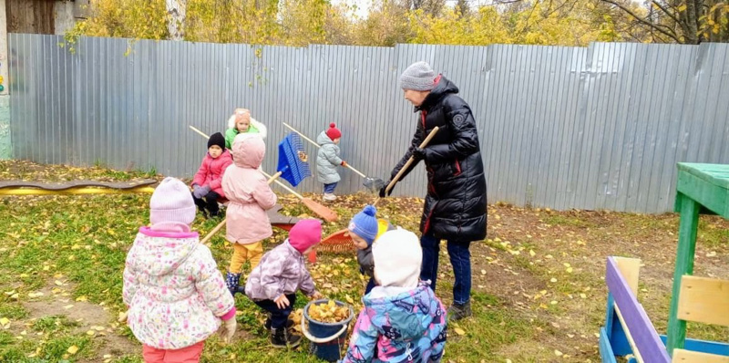 Уборка листвы на  участке.