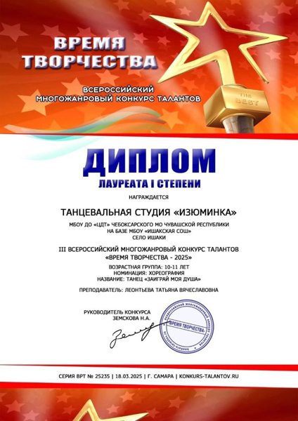 Победители Всероссийского многожанрового конкурса талантов "Время творчества - 2025"