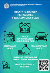 Управление Федеральной налоговой службы по Чувашской Республике напоминает, что 1 декабря 2025 года истекает срок уплаты имущественных налогов физическими лицами за 2024 год.