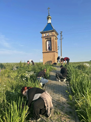 Волонтёрский отряд МБОУ «Яншихово-Норвашская СОШ» провёл трудовую акцию по благоустройству территории у часовни, расположенной при въезде в село