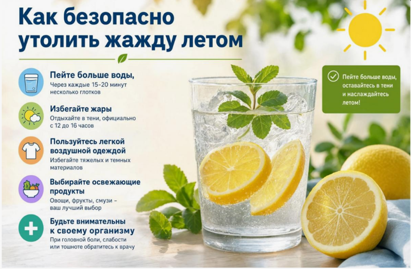 Рекомендации по питанию и соблюдению питьевого режима в жару.