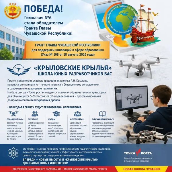 Гимназия №6» стала обладателем Гранта Главы Чувашской Республики!