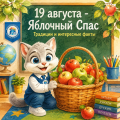 🍏 Встречаем осень вкусно: Яблочный Спас вместе со школьным маскотом Котёнком Лучиком!