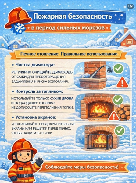 Как пережить холода без риска пожара? 7⃣ простых правил безопасности при использовании отопительных приборов.  С наступлением холодов все мы стремимся сделать свой дом теплым и уютным. Обогреватели, камины, печи – всё это помогает согреться зимой. Но неправильное использование этих устройств может привести к пожару и другим неприятностям. Давайте разберемся, как можно обезопасить себя и своих близких от неприятных последствий.  ‼️Правила пожарной безопасности‼️