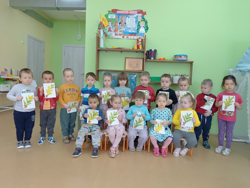 Рисуем веточку мимозы.